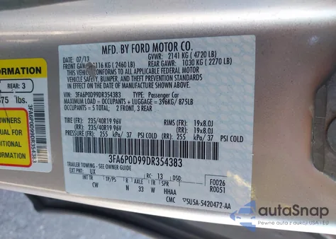 2013 Ford Fusion Titanium из США, поврежденный, VIN 3FA6P0D99DR354383